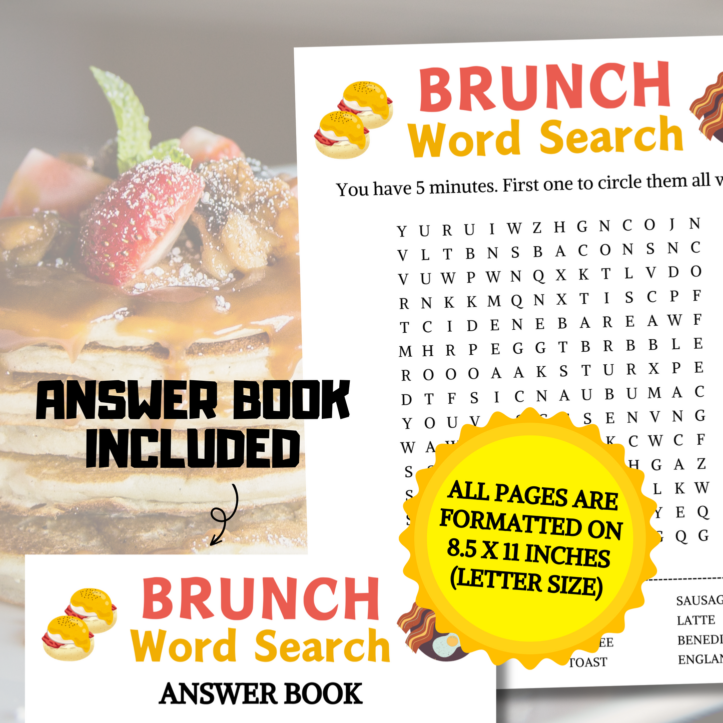 Brunch Word Search Game | Minimalist Brunch Party Word Find Game