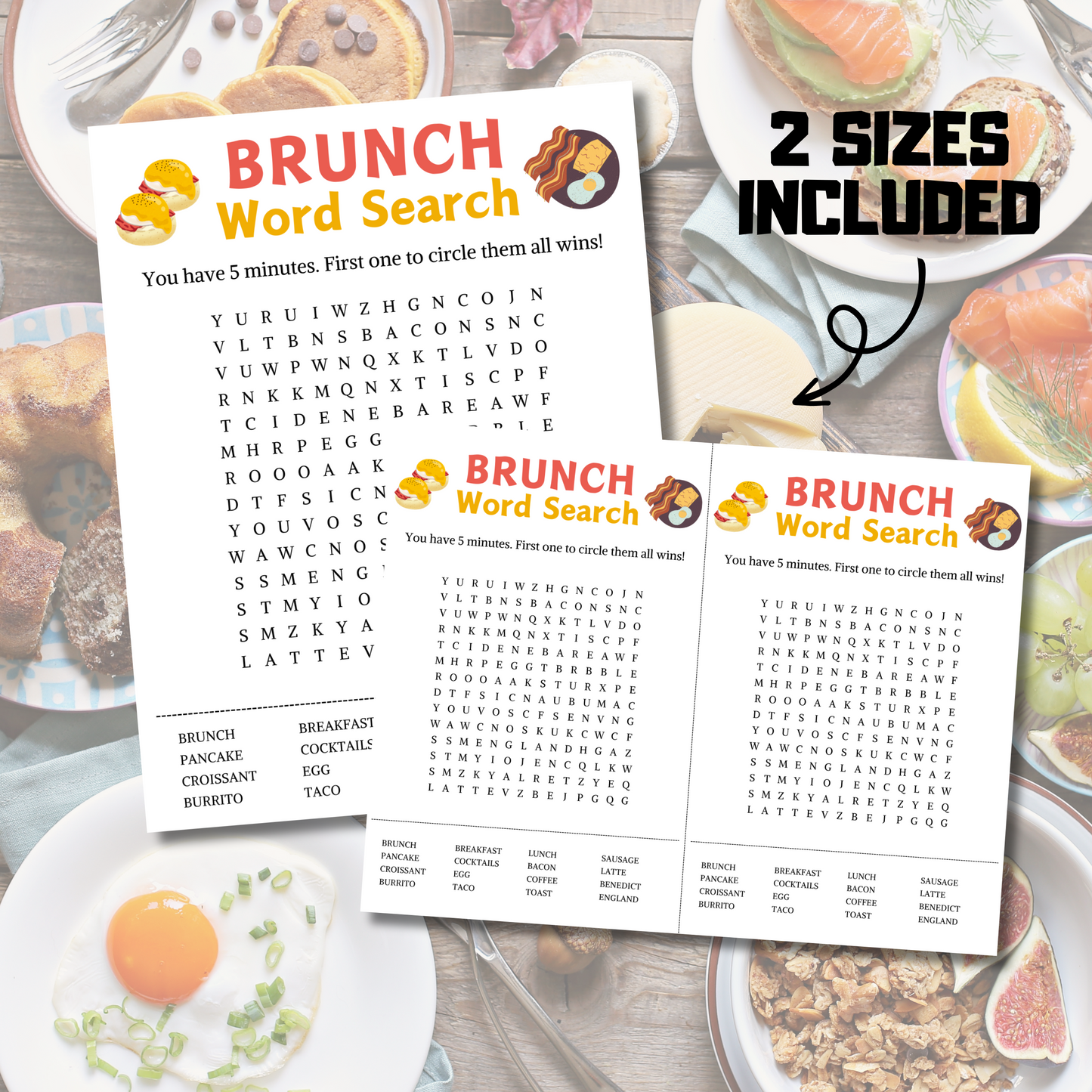 Brunch Word Search Game | Minimalist Brunch Party Word Find Game