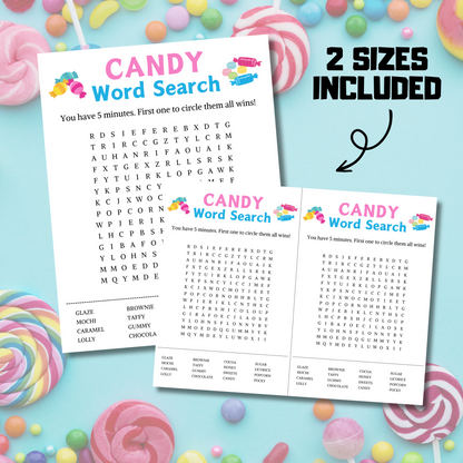 Candy Word Search Game | Minimalist Candy Party Word Find Game