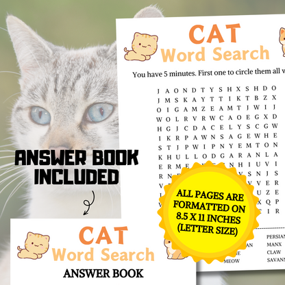 Cat Word Search Game | Minimalist Cat Party Word Find Game