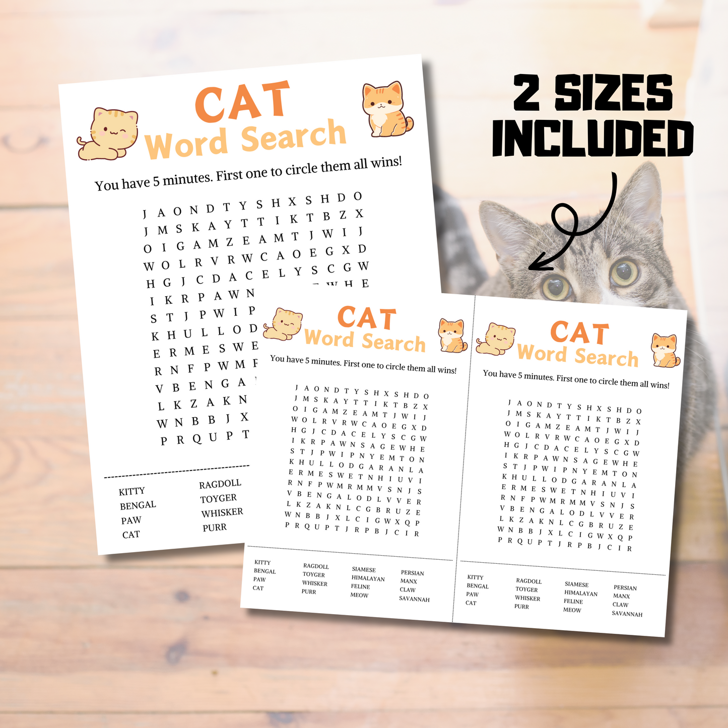 Cat Word Search Game | Minimalist Cat Party Word Find Game