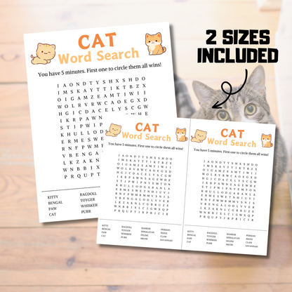 Cat Word Search Game | Minimalist Cat Party Word Find Game