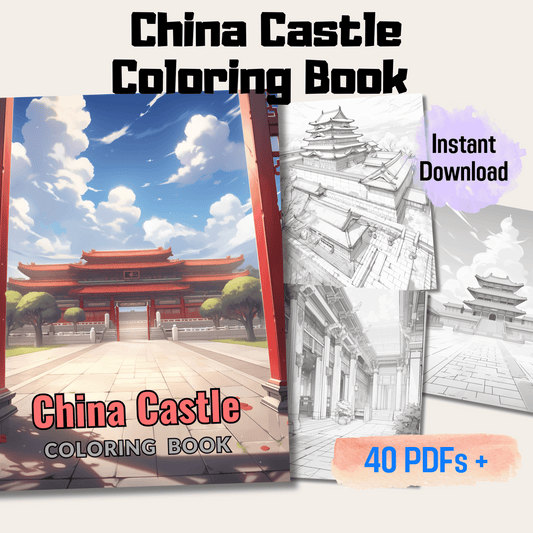 20 Pages China Castle Coloring Book, Detailed Chinese Architecture Art