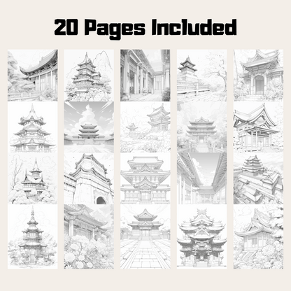 20 Pages China Castle Coloring Book, Detailed Chinese Architecture Art