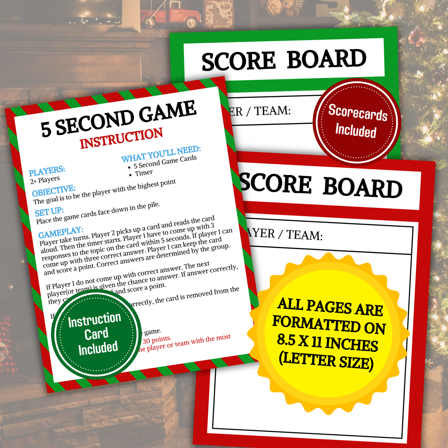 Christmas 5 Second Game | Printable 5 Sec Christmas Party Game