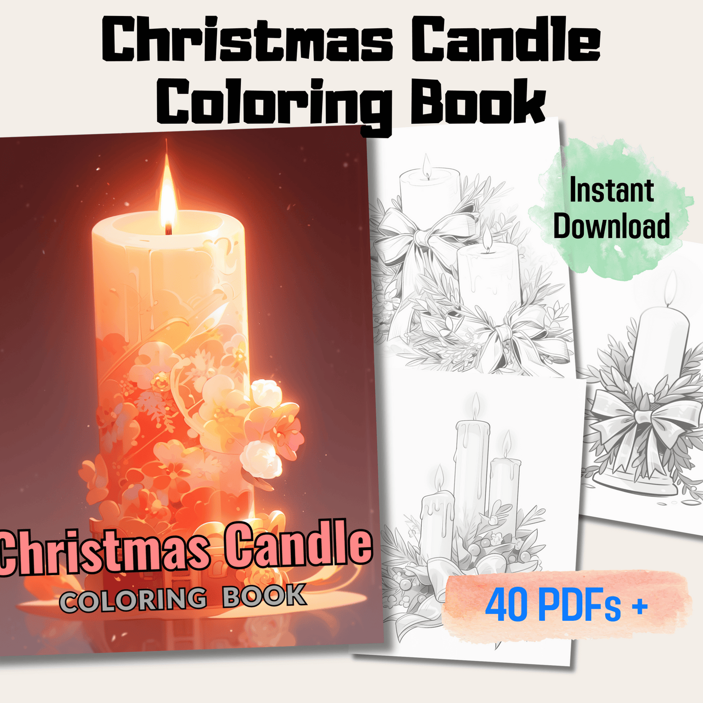 Christmas Candle Coloring Book, 20 Pages Candle Grayscale Coloring Pages Perfect For All Ages