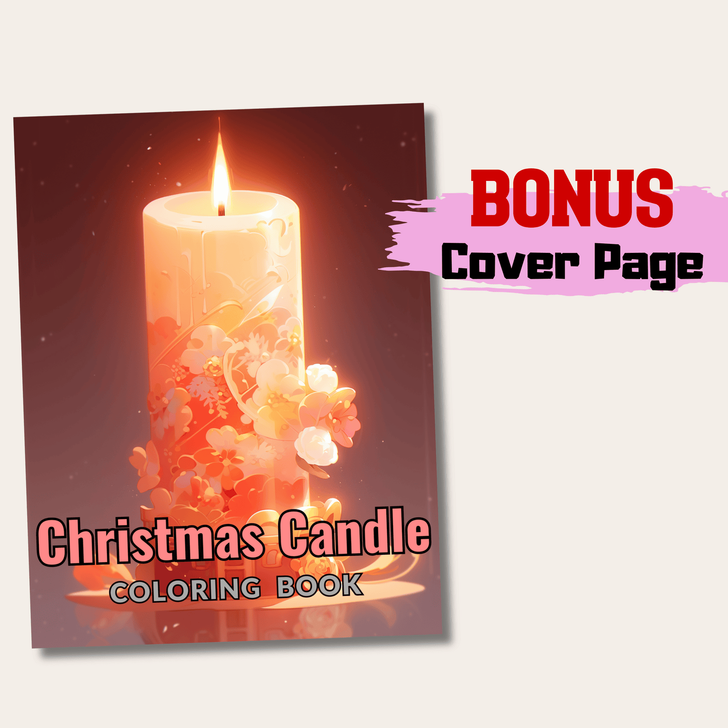 Christmas Candle Coloring Book, 20 Pages Candle Grayscale Coloring Pages Perfect For All Ages