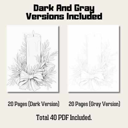 Christmas Candle Coloring Book, 20 Pages Candle Grayscale Coloring Pages Perfect For All Ages