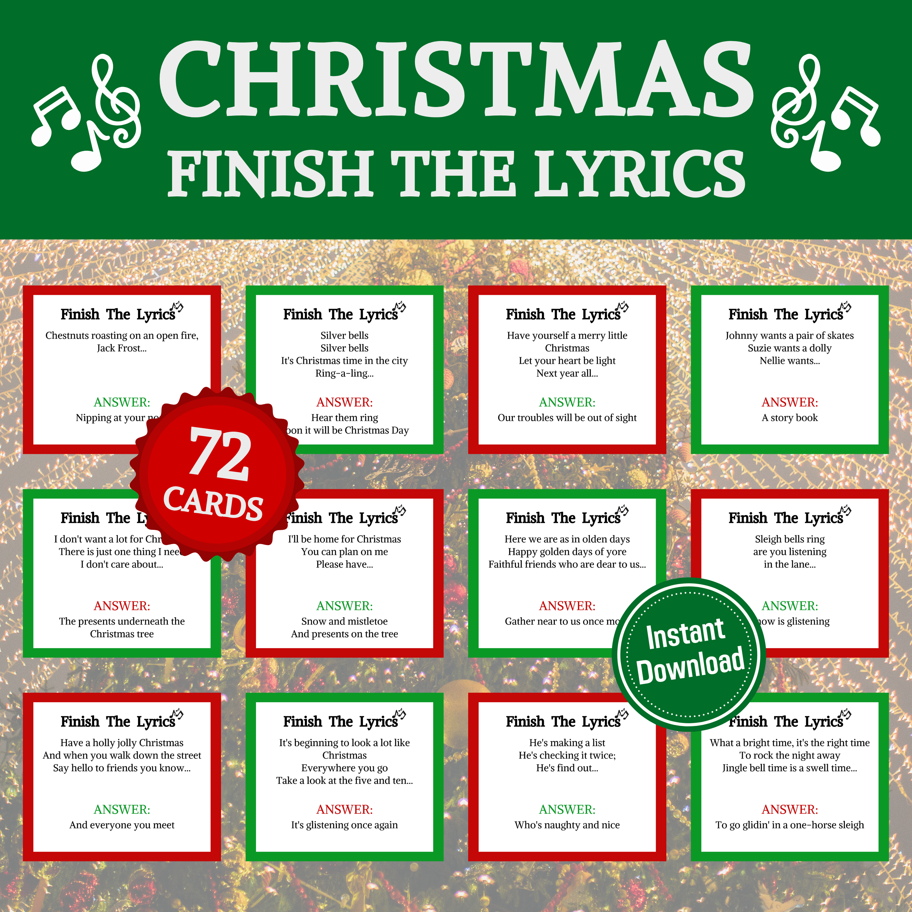 christmas finish the lyrics game | printable christmas song trivia game