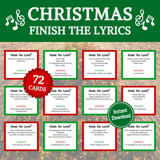 Christmas Finish The Lyrics Game | Printable Christmas Song Trivia Game