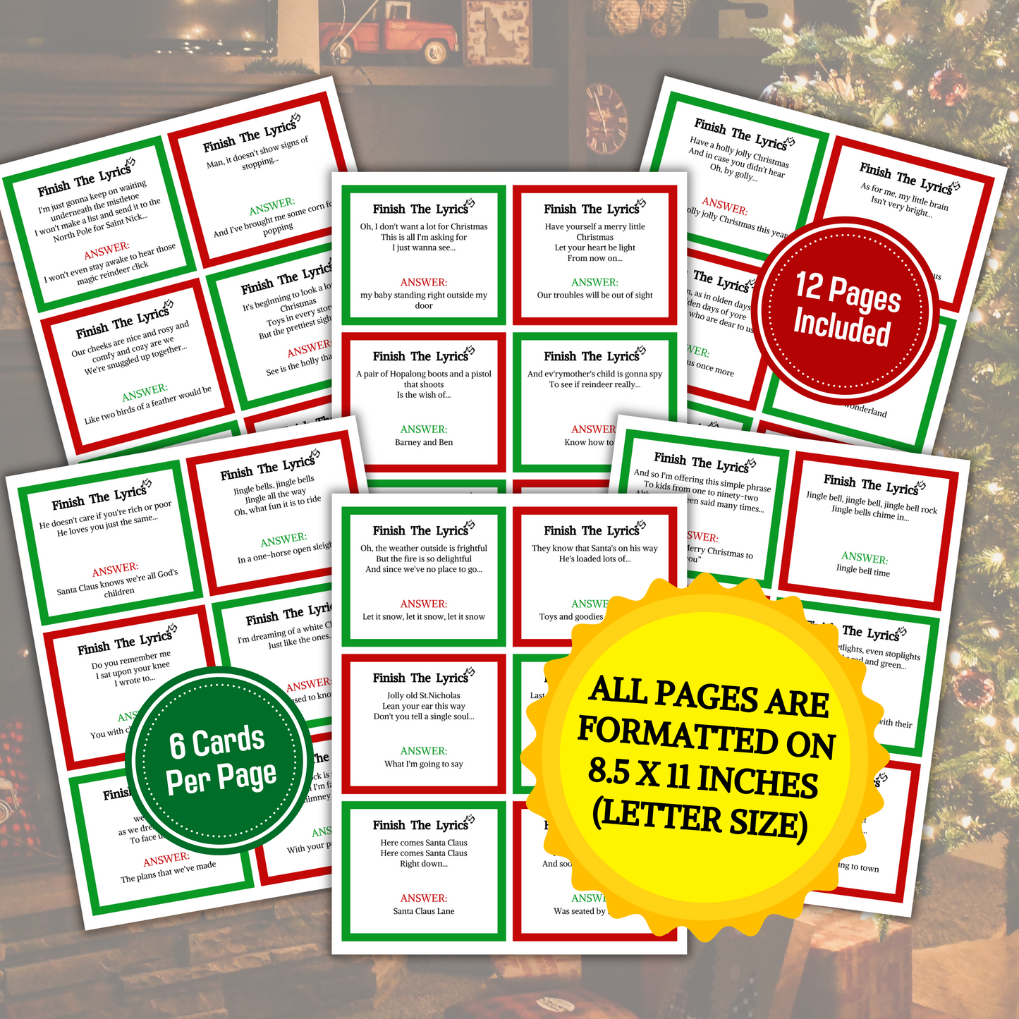 Christmas Finish The Lyrics Game | Printable Christmas Song Trivia Game