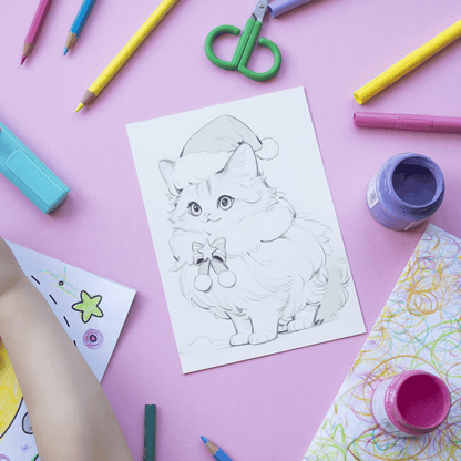 Christmas Cats Coloring Book, 20 Unique Cat Grayscale Coloring Pages for All Ages