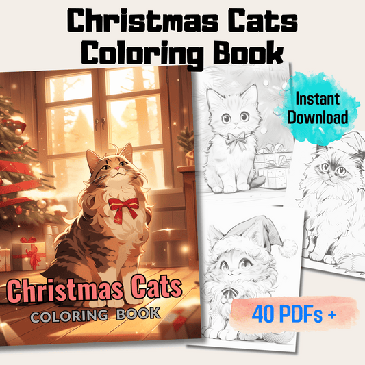 Christmas Cats Coloring Book, 20 Unique Cat Grayscale Coloring Pages for All Ages