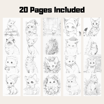 Christmas Cats Coloring Book, 20 Unique Cat Grayscale Coloring Pages for All Ages
