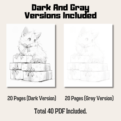 Christmas Cats Coloring Book, 20 Unique Cat Grayscale Coloring Pages for All Ages