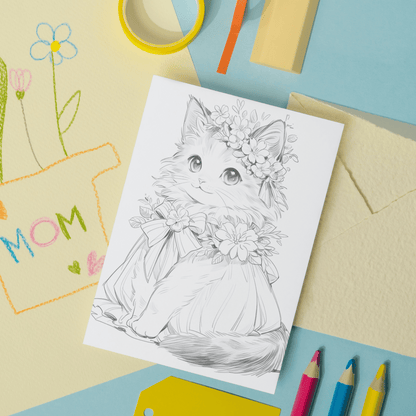 Christmas Cats Grayscale Coloring Book, 20 Page Festive Feline Art for Relaxation and Creativity