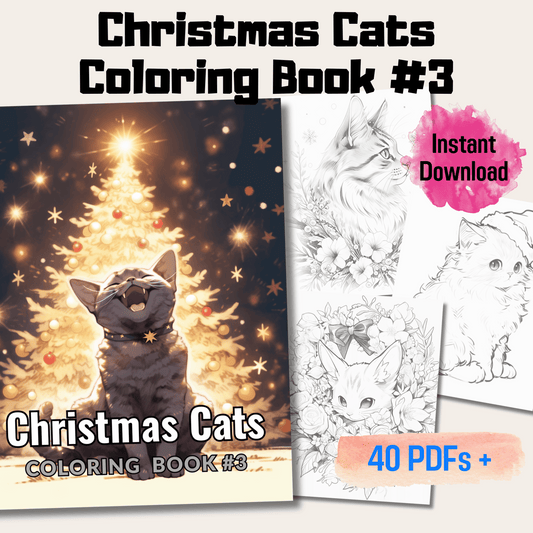 Christmas Cats Grayscale Coloring Book, 20 Page Festive Feline Art for Relaxation and Creativity