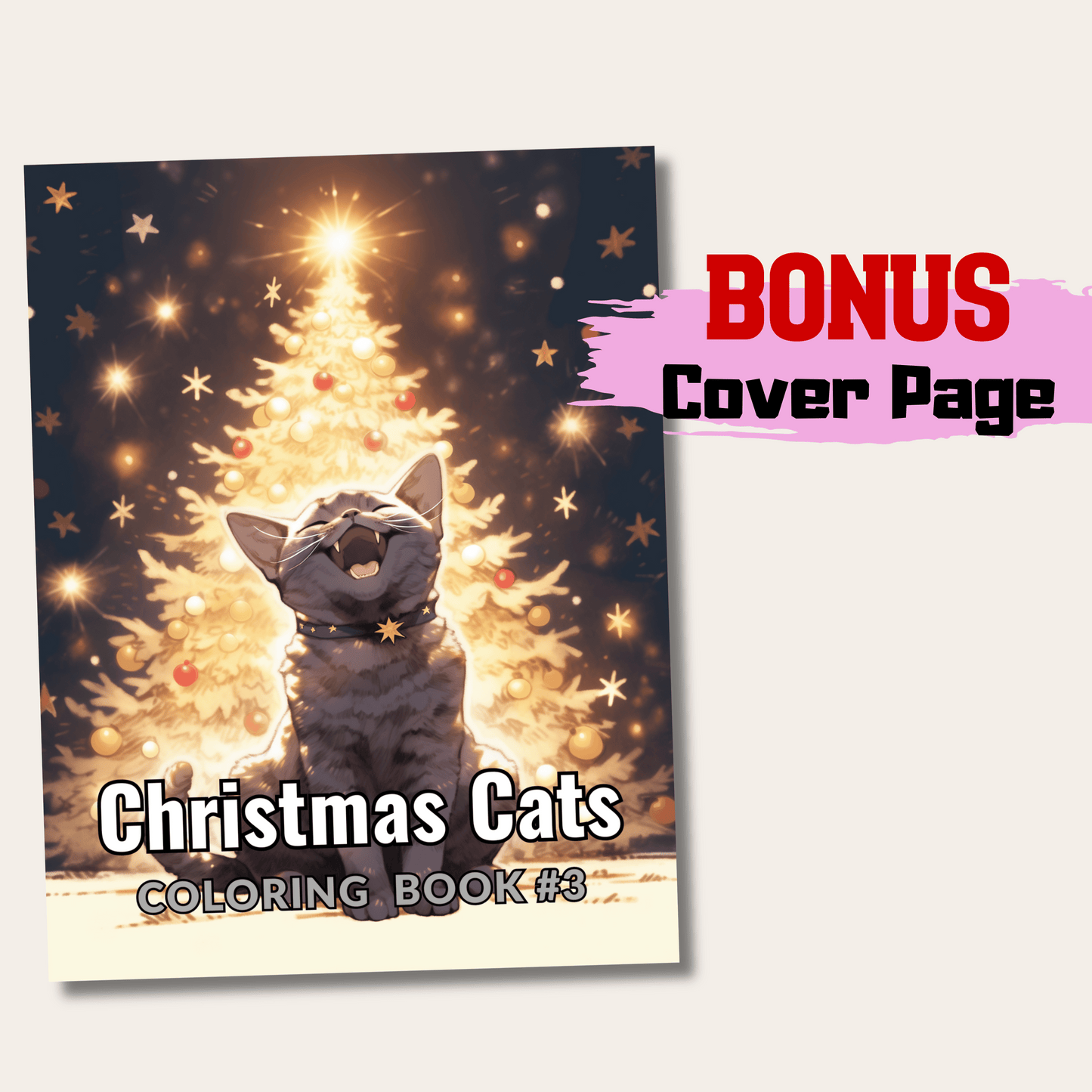 Christmas Cats Grayscale Coloring Book, 20 Page Festive Feline Art for Relaxation and Creativity