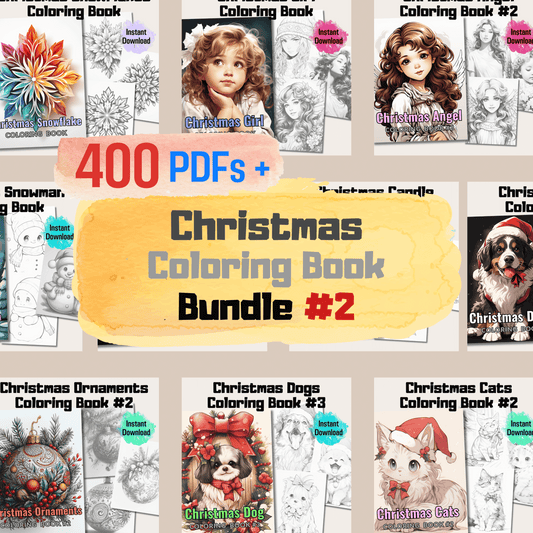 400 Pages Christmas Grayscale Coloring Book Bundle, Christmas Cats Coloring Pages for All Ages
