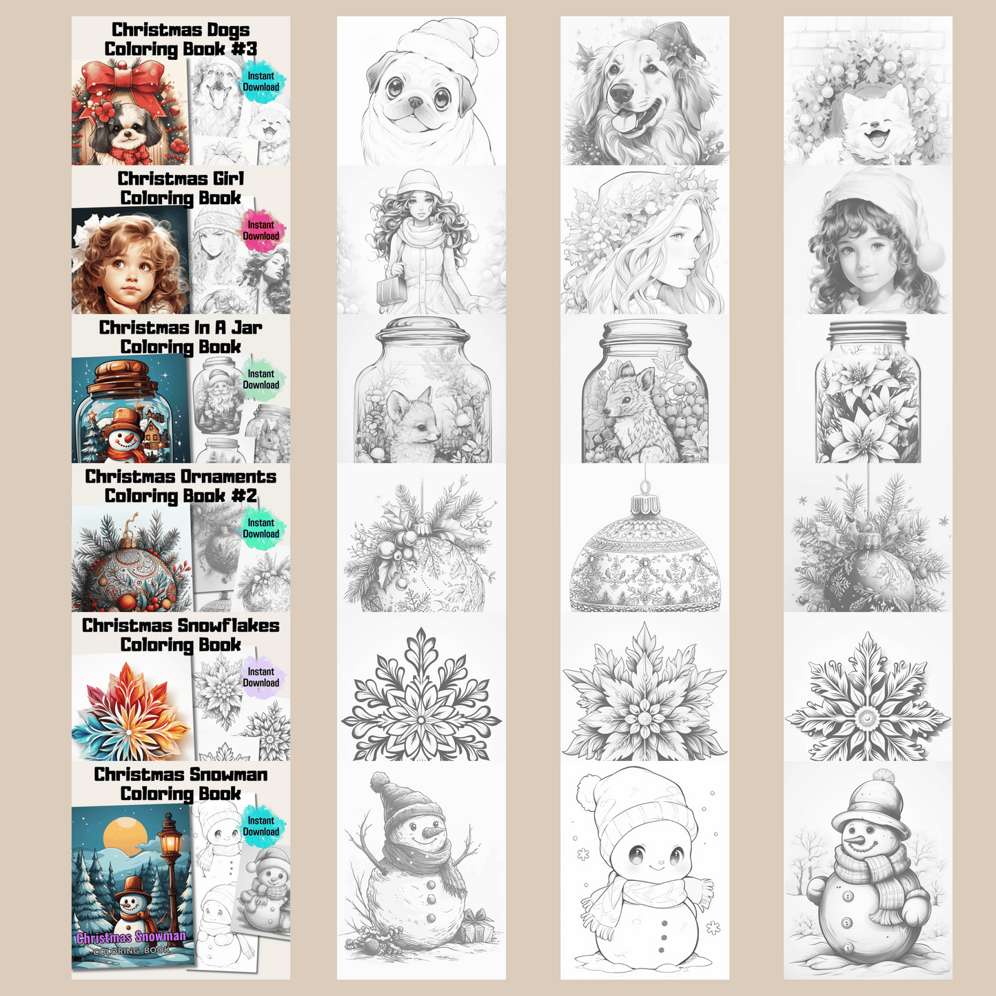 400 Pages Christmas Grayscale Coloring Book Bundle, Christmas Cats Coloring Pages for All Ages