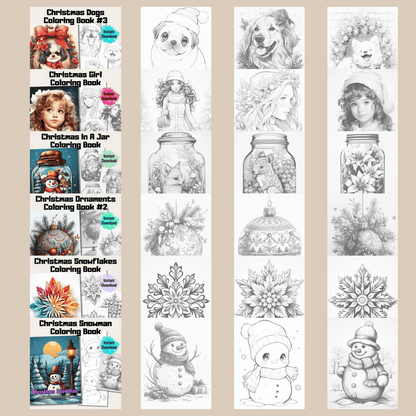 400 Pages Christmas Grayscale Coloring Book Bundle, Christmas Cats Coloring Pages for All Ages