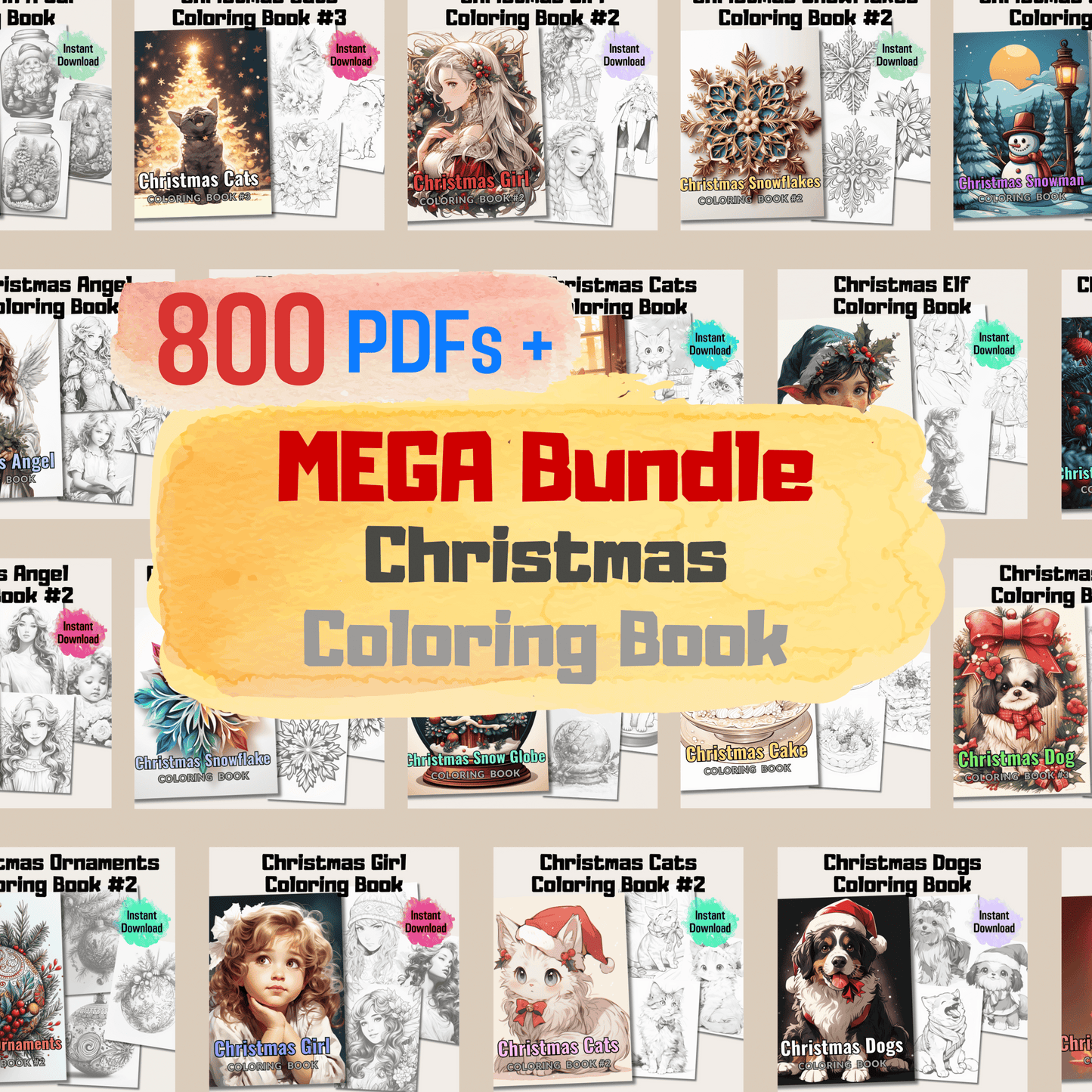 Ultimate Christmas Grayscale Coloring Book Mega Bundle, Ideal Gift for Art Enthusiasts and Relaxation Seekers