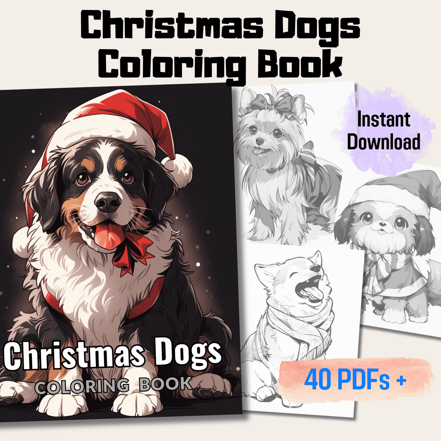 Christmas Dogs Coloring Book, 20 Pages Festive Canine Art for Relaxation and Joy