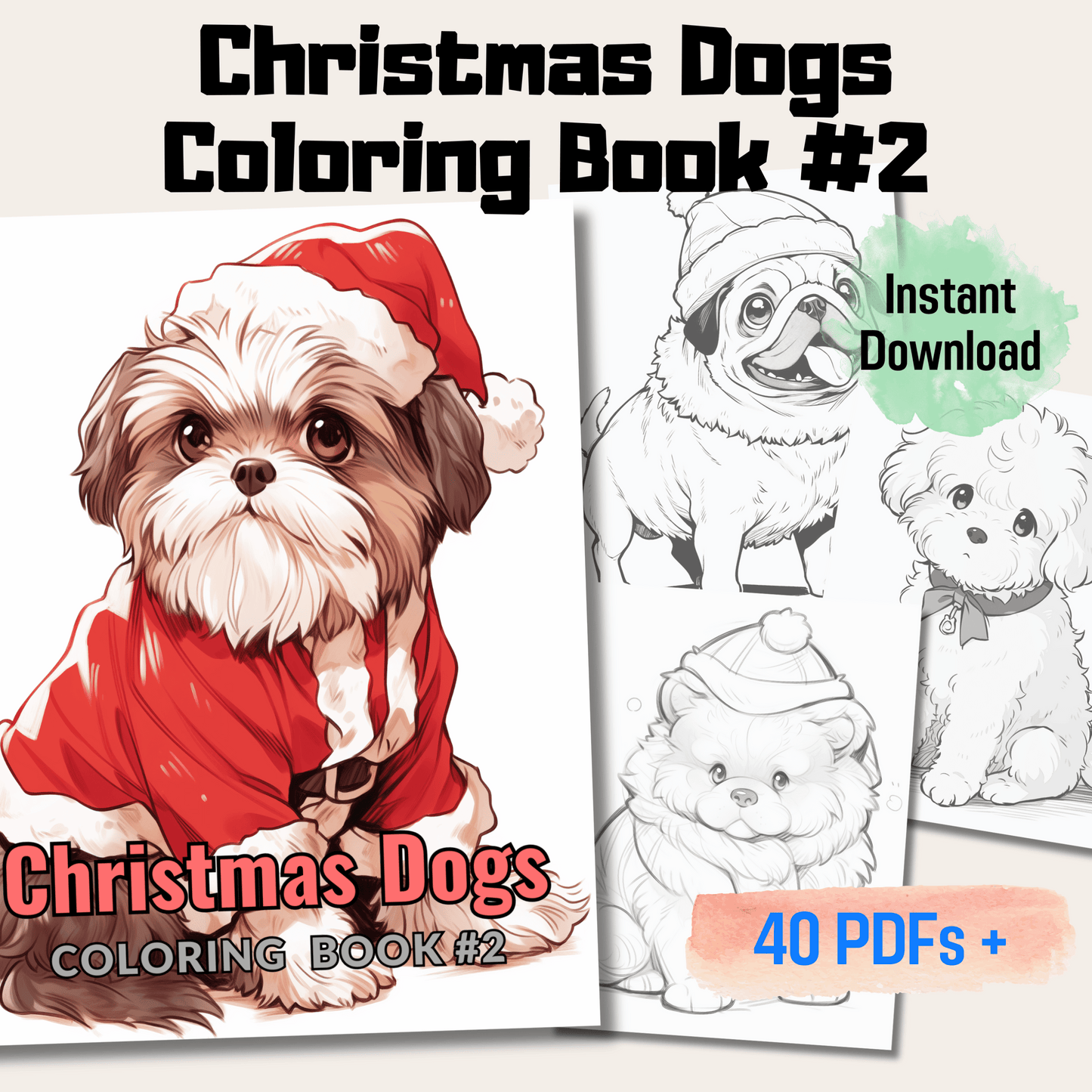 Christmas Dogs Grayscale Coloring Book, 20 Pages Unique Canine Designs for Relaxation and Festive Fun