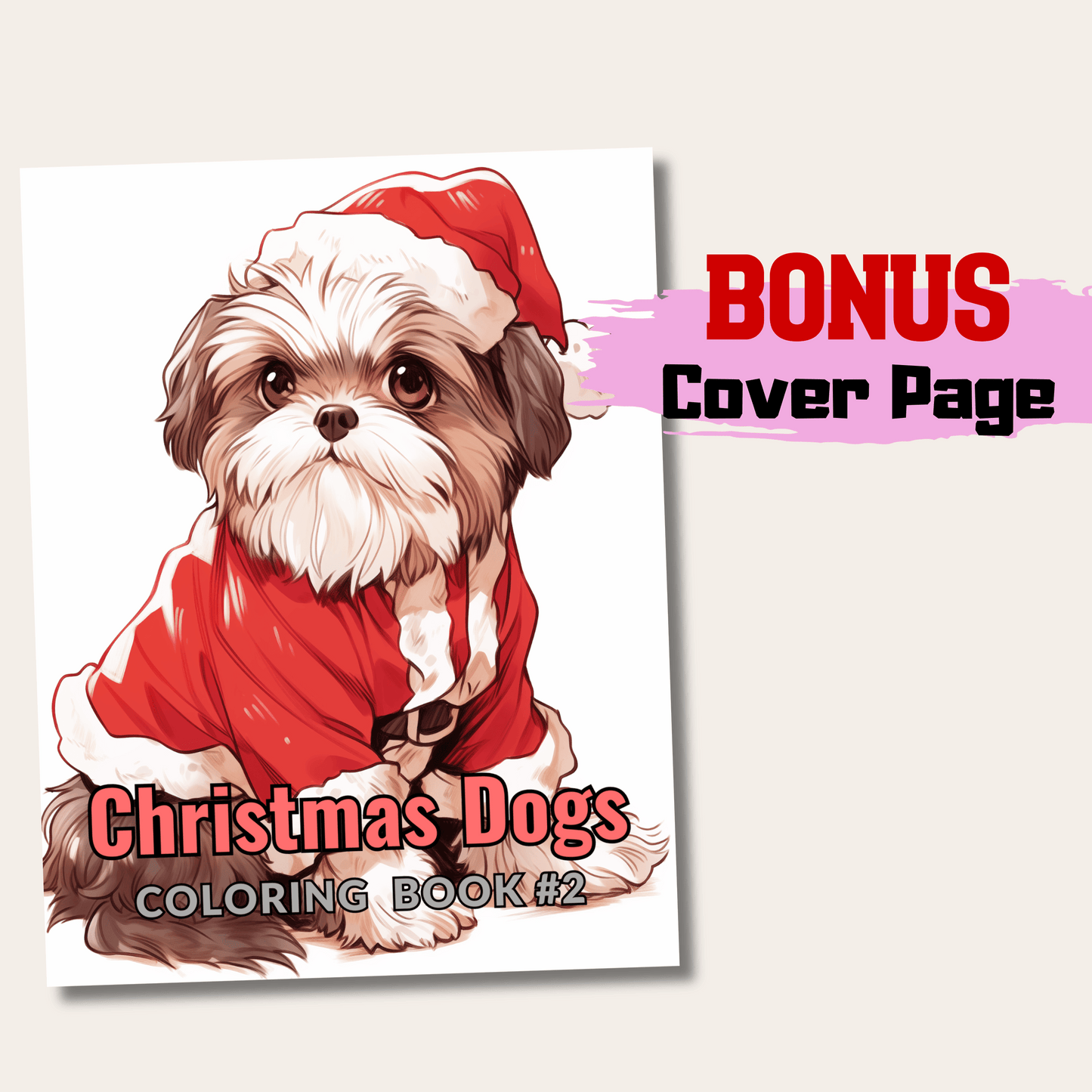 Christmas Dogs Grayscale Coloring Book, 20 Pages Unique Canine Designs for Relaxation and Festive Fun