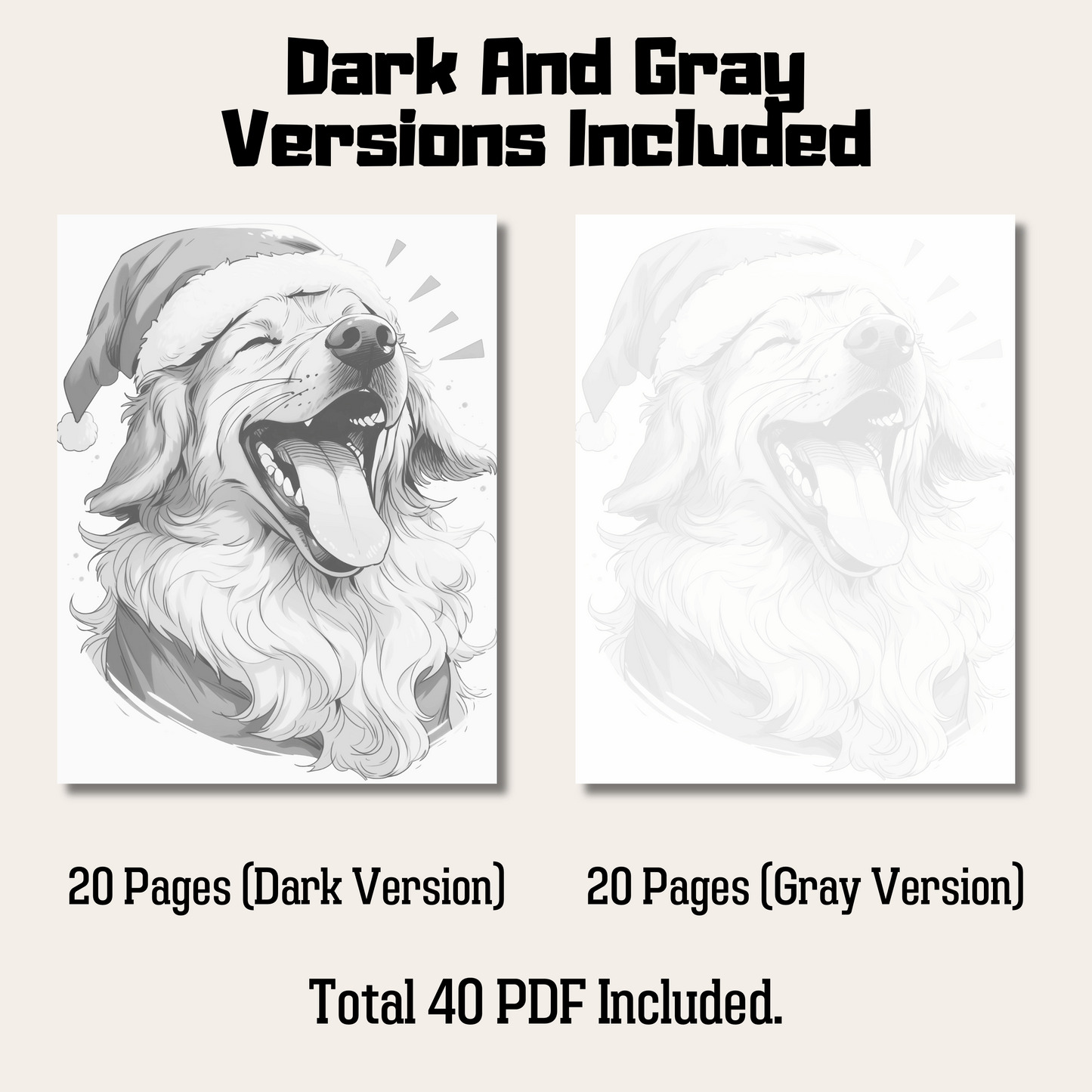 Christmas Dogs Grayscale Coloring Book, 20 Pages Unique Canine Designs for Relaxation and Festive Fun