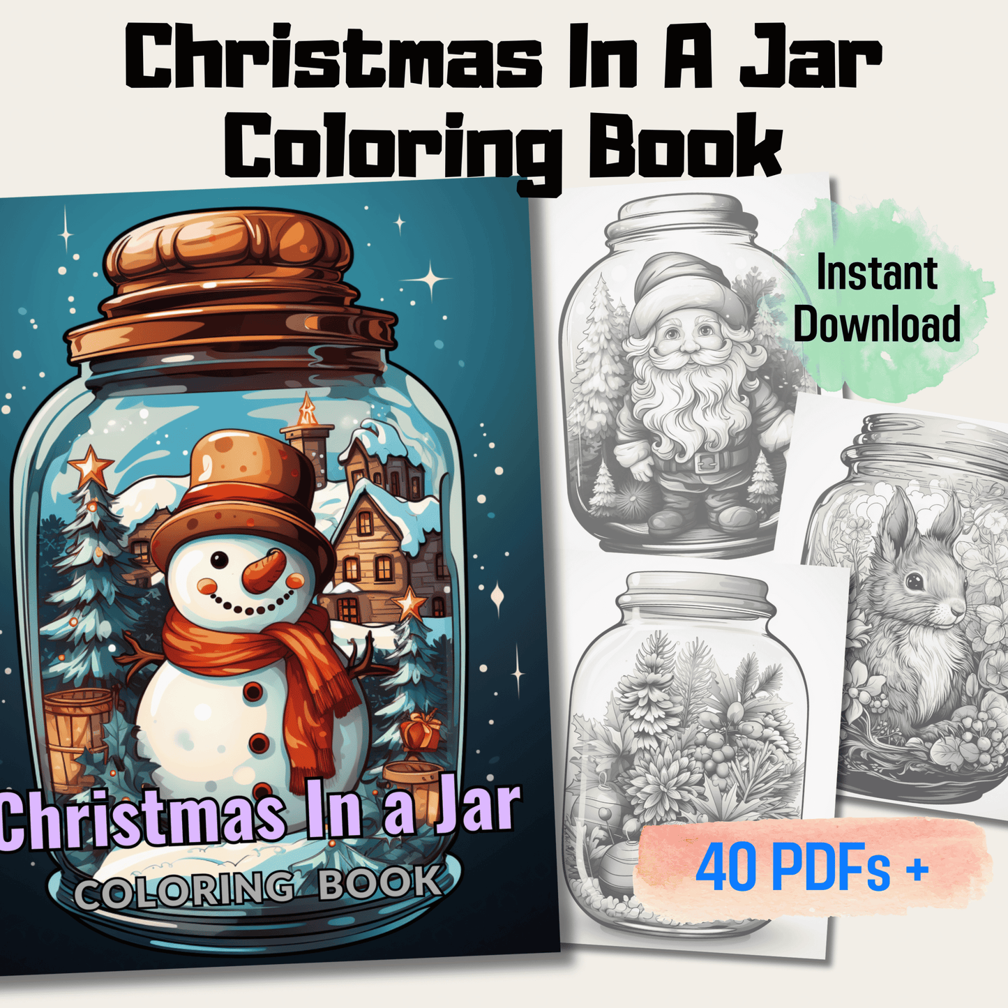 Christmas In a Jar Coloring Book, 20 Christmas In a Jar Grayscale Coloring Pages for All Ages