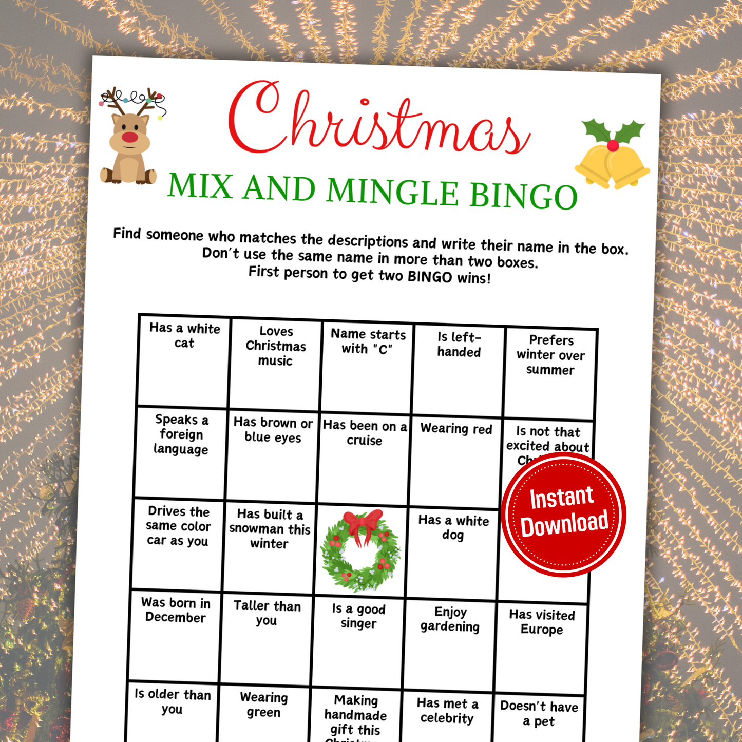 Christmas Mix and Mingle Bingo | Christmas Find the Guest Bingo