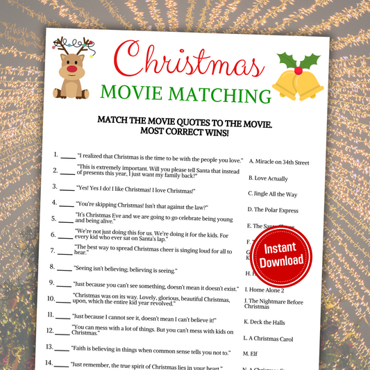 Christmas Movie Matching Game | Christmas Movie Quote Match Game