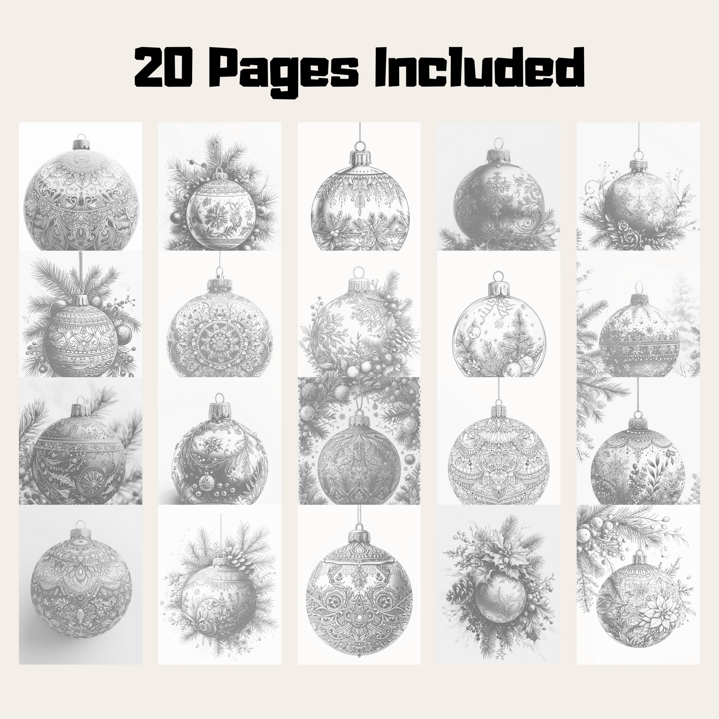 Christmas Ornaments Coloring Book, 20 Christmas Ball Grayscale Coloring Pages