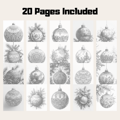 Christmas Ornaments Coloring Book, 20 Christmas Ball Grayscale Coloring Pages