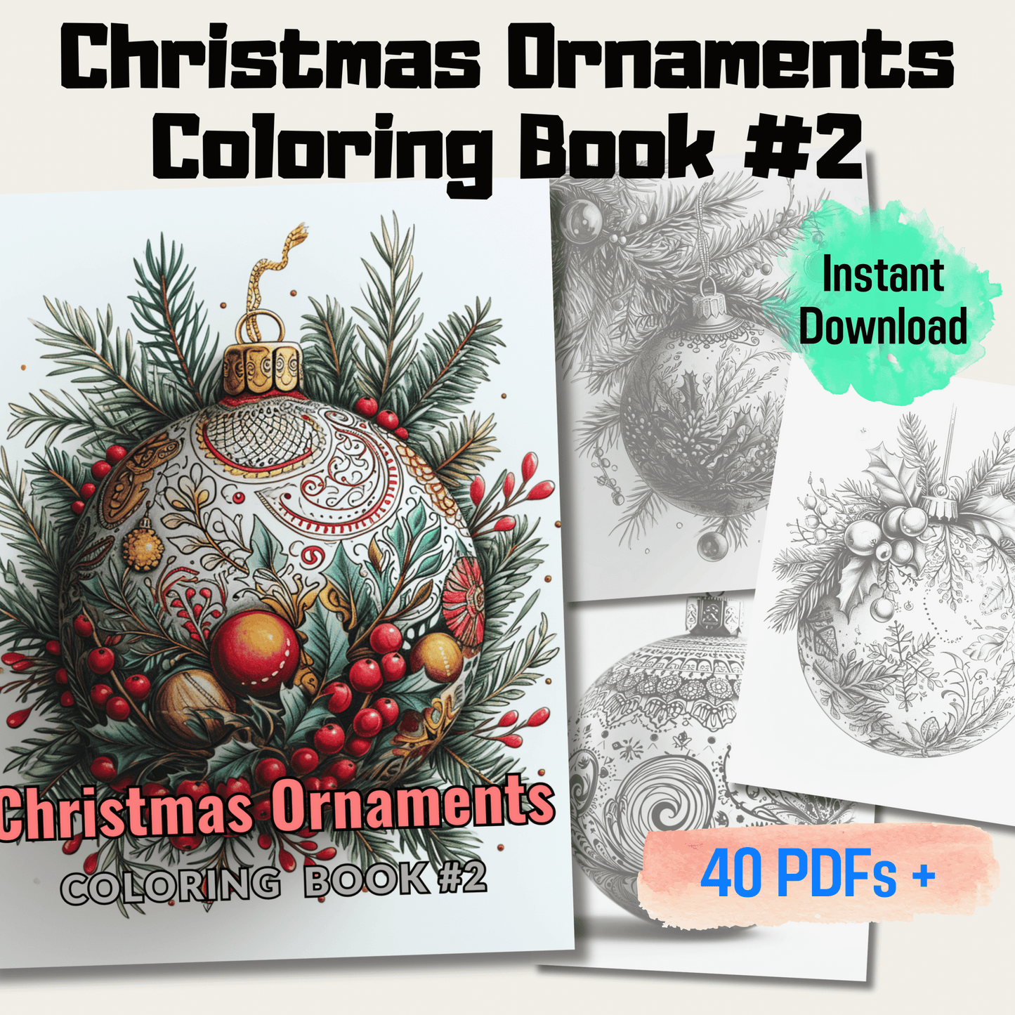 Christmas Balls Coloring Book, 20 Christmas Baubles Grayscale Coloring Pages for All Ages