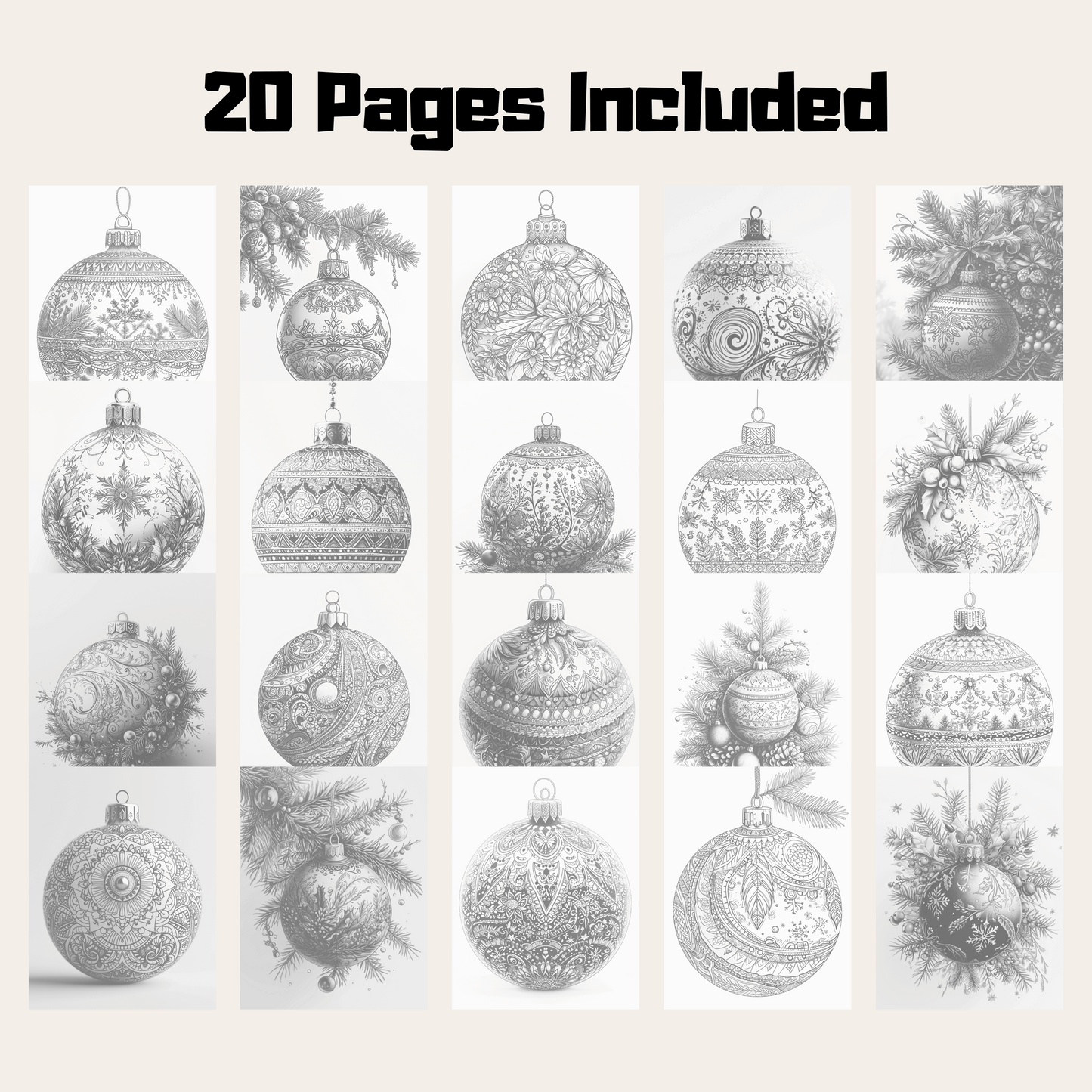 Christmas Balls Coloring Book, 20 Christmas Baubles Grayscale Coloring Pages for All Ages