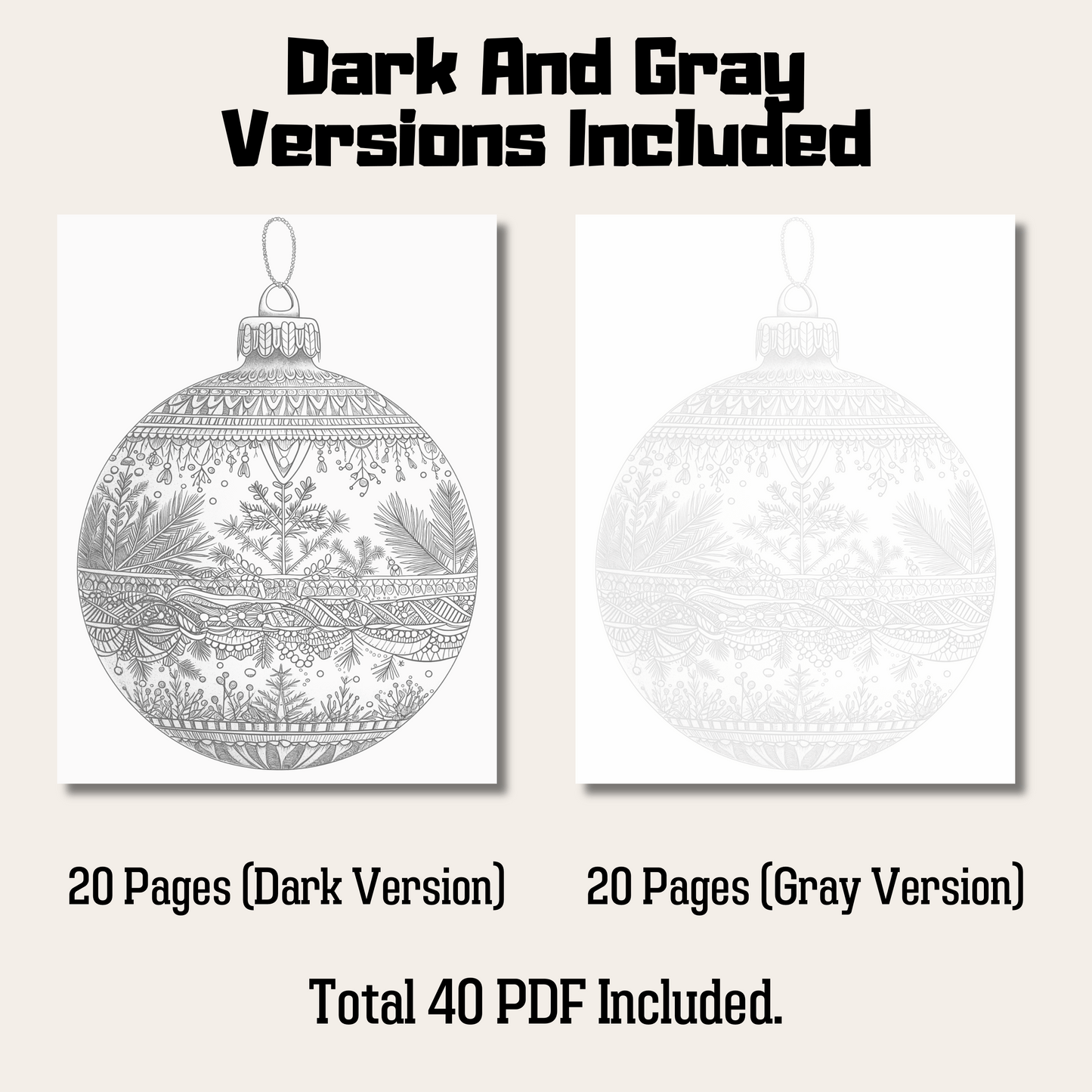 Christmas Balls Coloring Book, 20 Christmas Baubles Grayscale Coloring Pages for All Ages