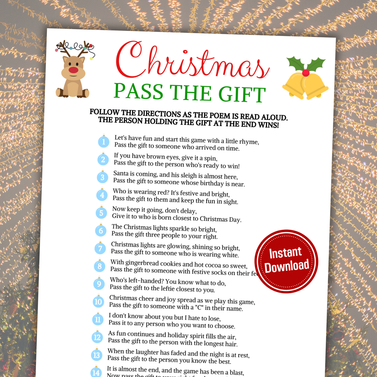 Christmas Pass The Gift Game | Christmas Party Pass The Prize Poem