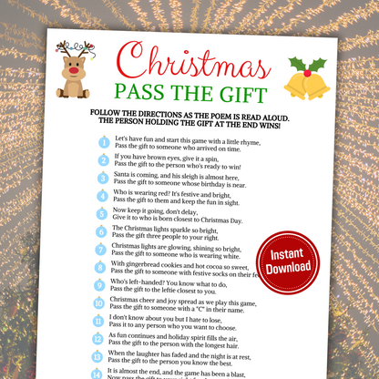 Christmas Pass The Gift Game | Christmas Party Pass The Prize Poem