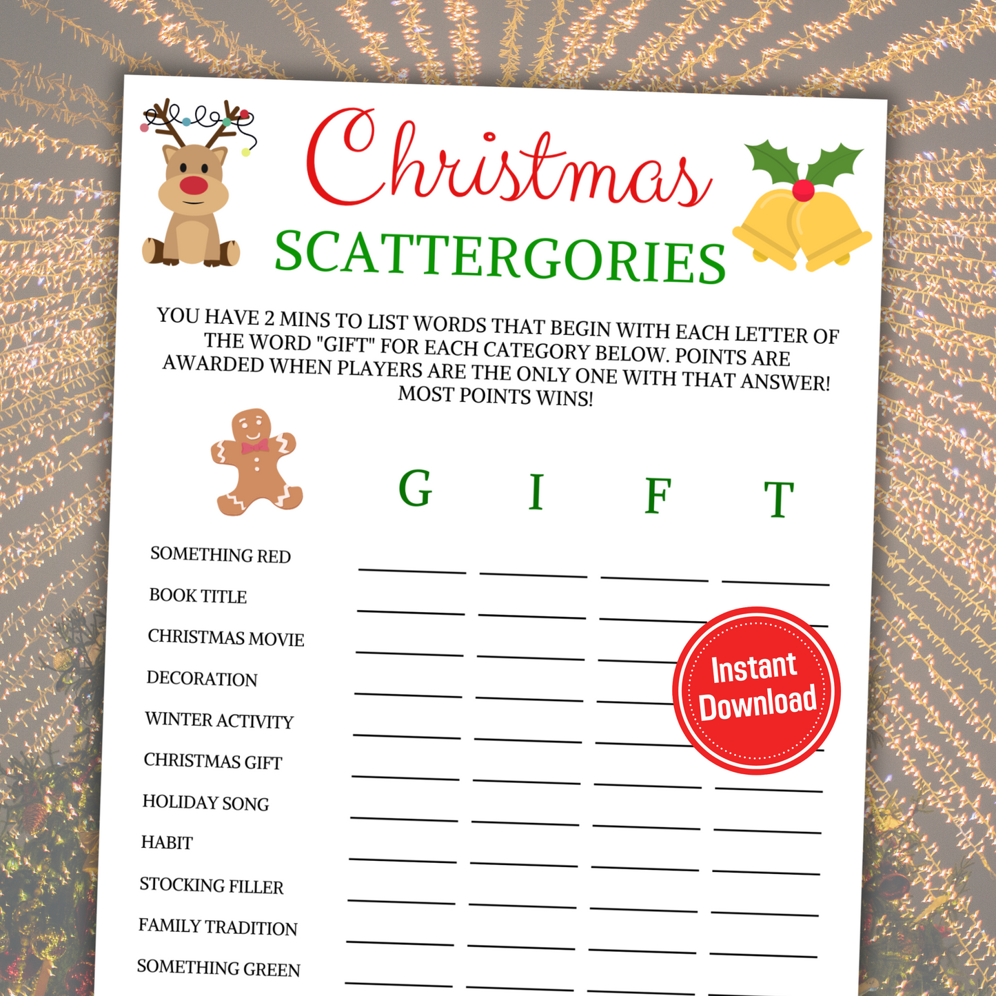 Christmas Scattergories Game | Christmas Think Fast Game