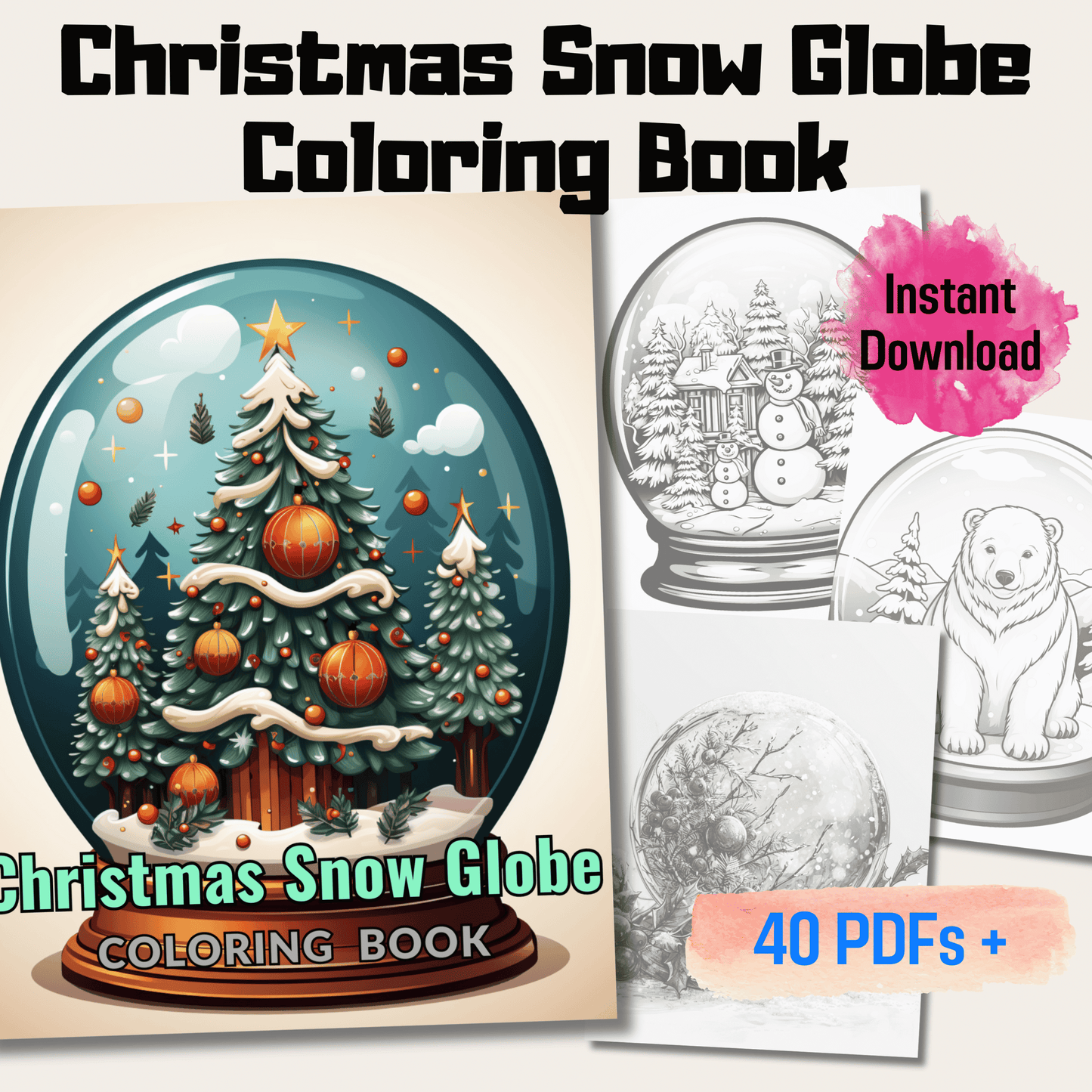 Christmas Snow Globe Coloring Book, 20 Snow Globe Grayscale Coloring Pages for All Ages