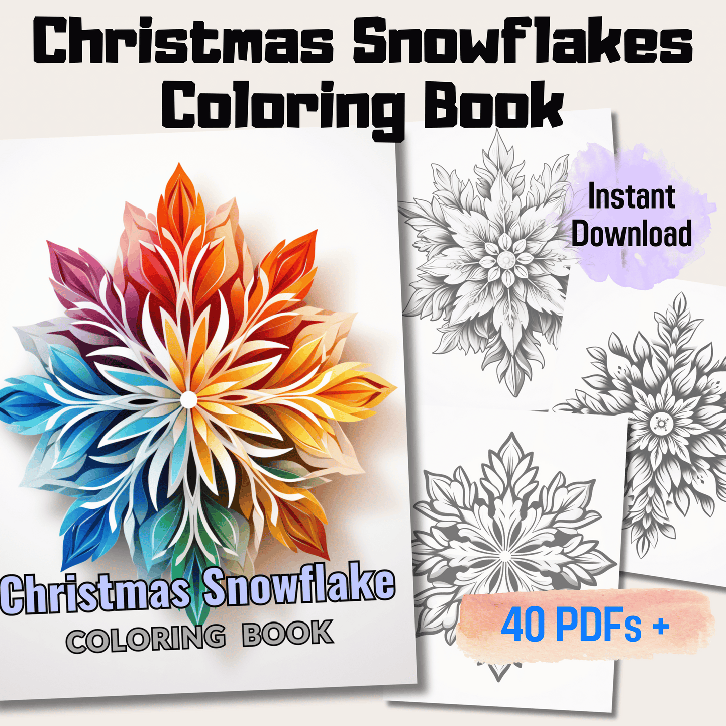 Christmas Snowflakes Coloring Book, 20 Christmas Snowflakes Grayscale Coloring Pages for All Ages