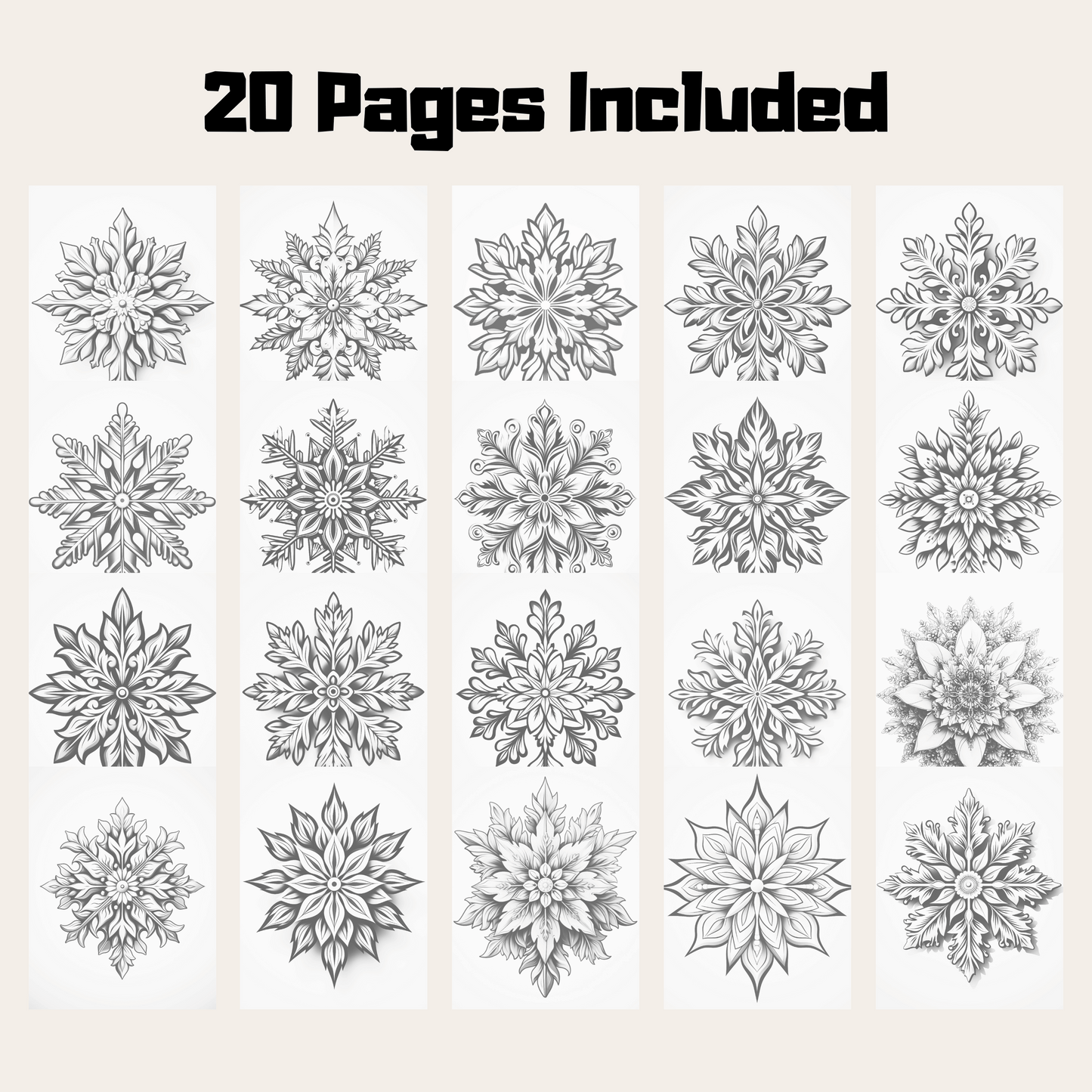 Christmas Snowflakes Coloring Book, 20 Christmas Snowflakes Grayscale Coloring Pages for All Ages