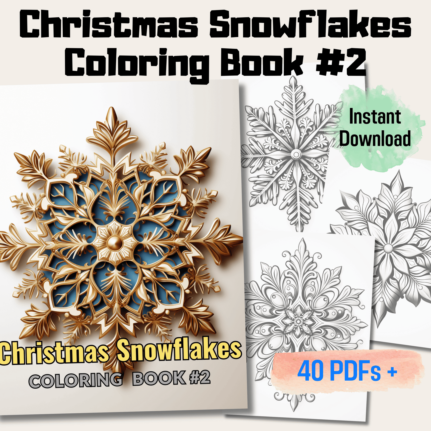 Christmas Snowflakes Grayscale Coloring Book, 20 Snowflakes Coloring Pages Printable