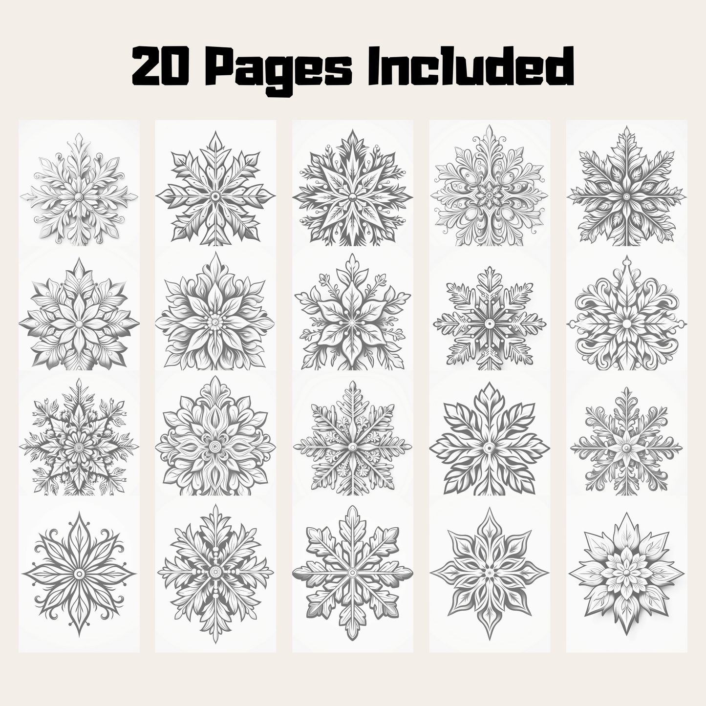 Christmas Snowflakes Grayscale Coloring Book, 20 Snowflakes Coloring Pages Printable