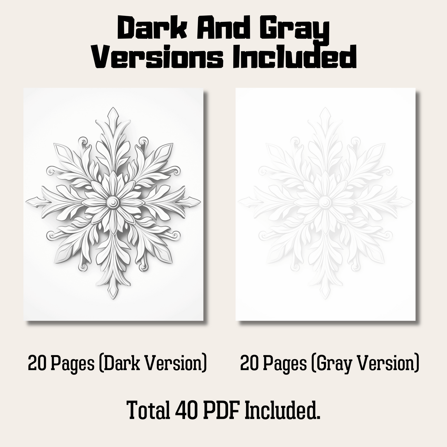 Christmas Snowflakes Grayscale Coloring Book, 20 Snowflakes Coloring Pages Printable