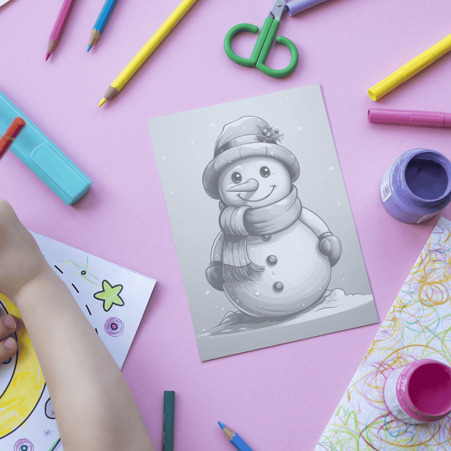 Christmas Snowman Coloring Book, 20 Delightful Snowman Grayscale Coloring Pages for All Ages