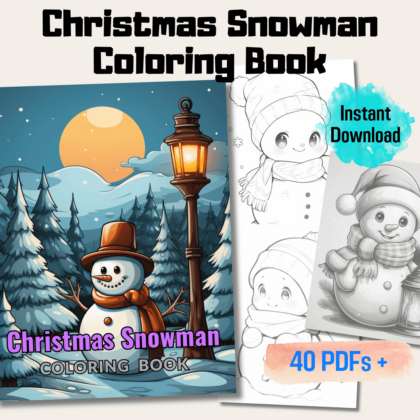 Christmas Snowman Coloring Book, 20 Delightful Snowman Grayscale Coloring Pages for All Ages