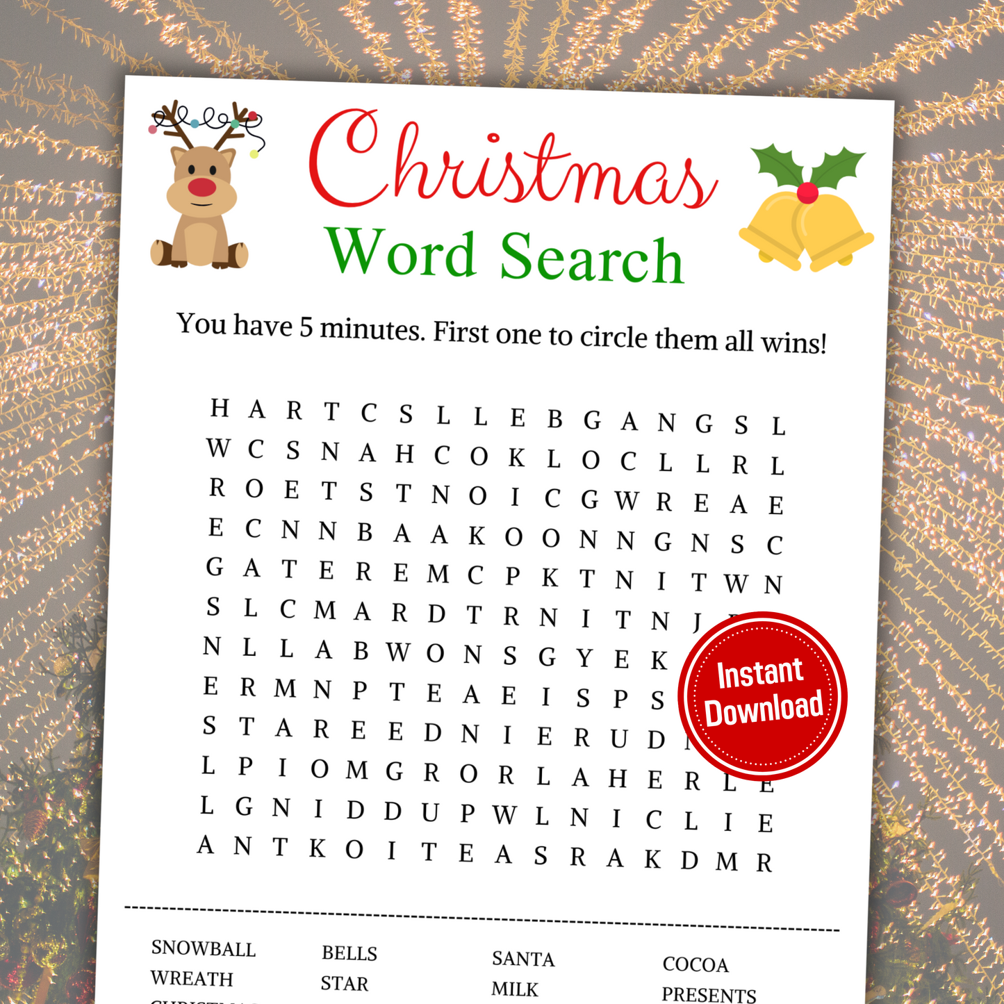 Christmas Word Search Game | Minimalist Christmas Party Word Find Game